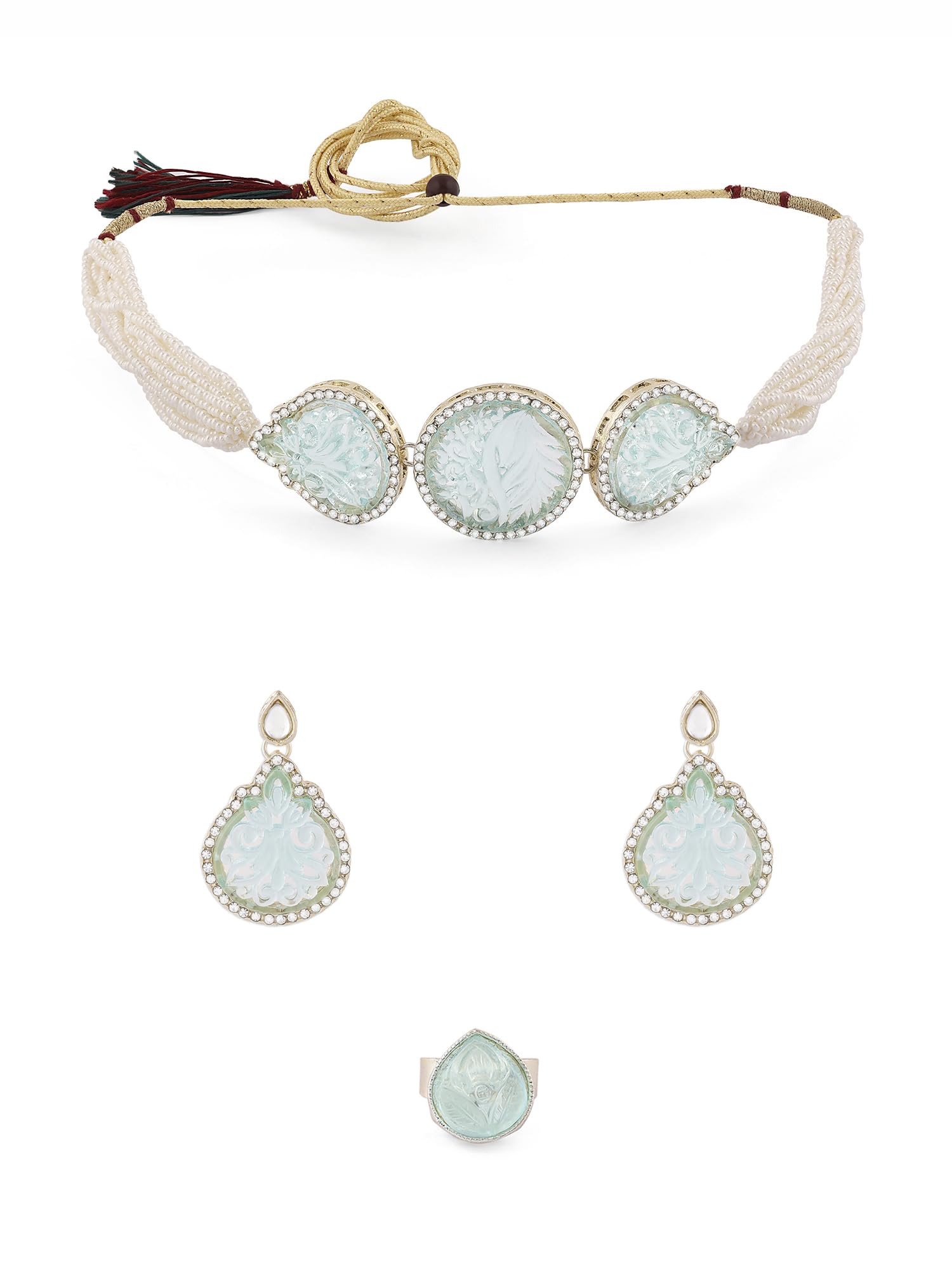See full amazon price history chart for ZAVERI PEARLS Turquoise Blue Multistrand Austrian Diamonds Stones & Beads Choker Necklace Earring & Ring Set For Women-ZPFK16655 ZAVERI PEARLS Turquoise Blue Multistrand Austrian Diamonds Stones & Beads Choker Necklace Earring & Ring Set For Women-ZPFK16655 (B0CKL96C2G) Amazon Price History, Amazon Price Tracker