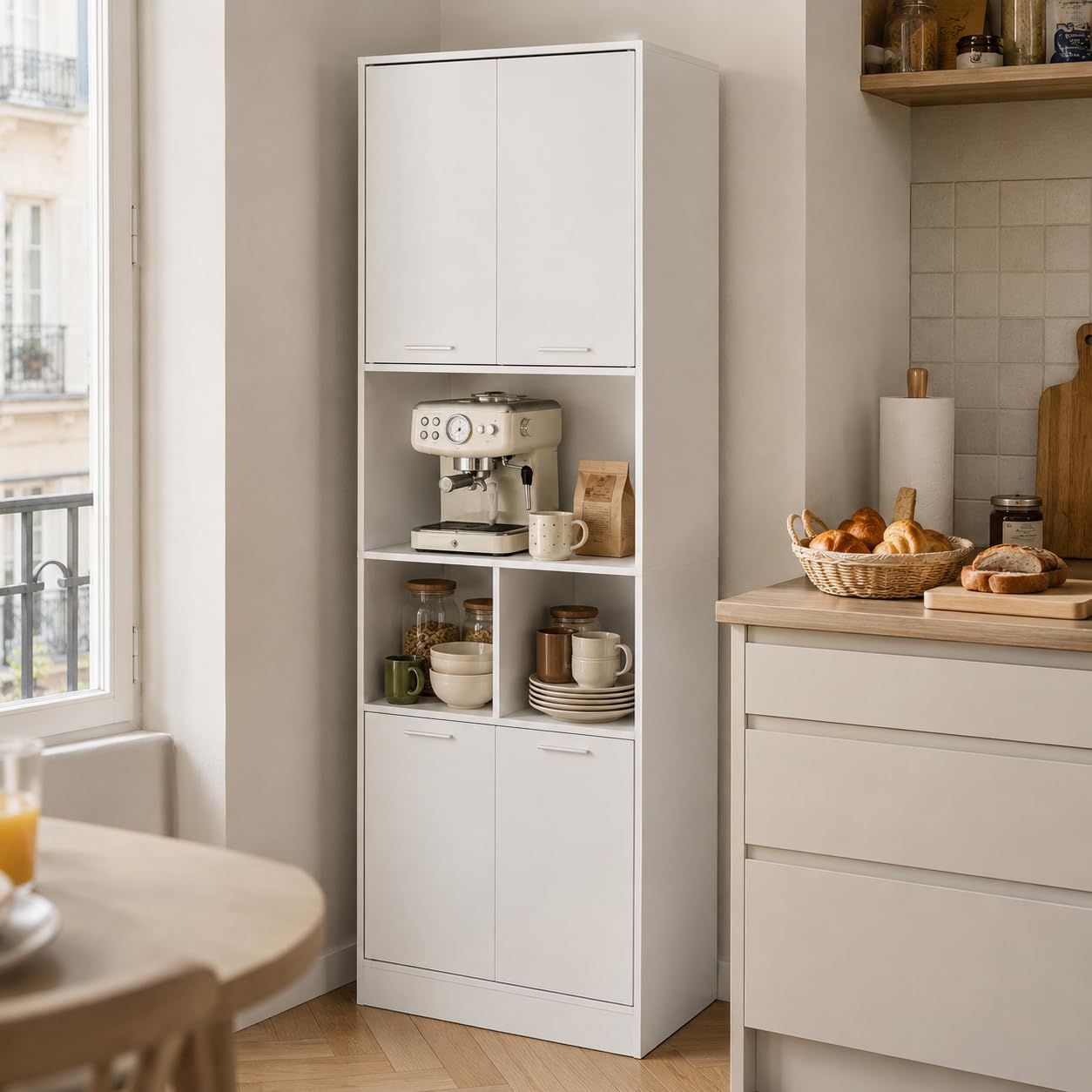 Meuble Cuisine Colonne Blanc, Garde-Manger Haut 60×40×180,5 cm