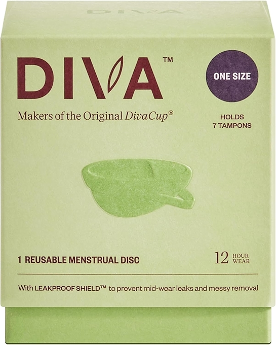 DIVA月经盘 - 舒适可重复使用，防漏设计，适合长达12小时佩戴，100%医疗级硅胶。