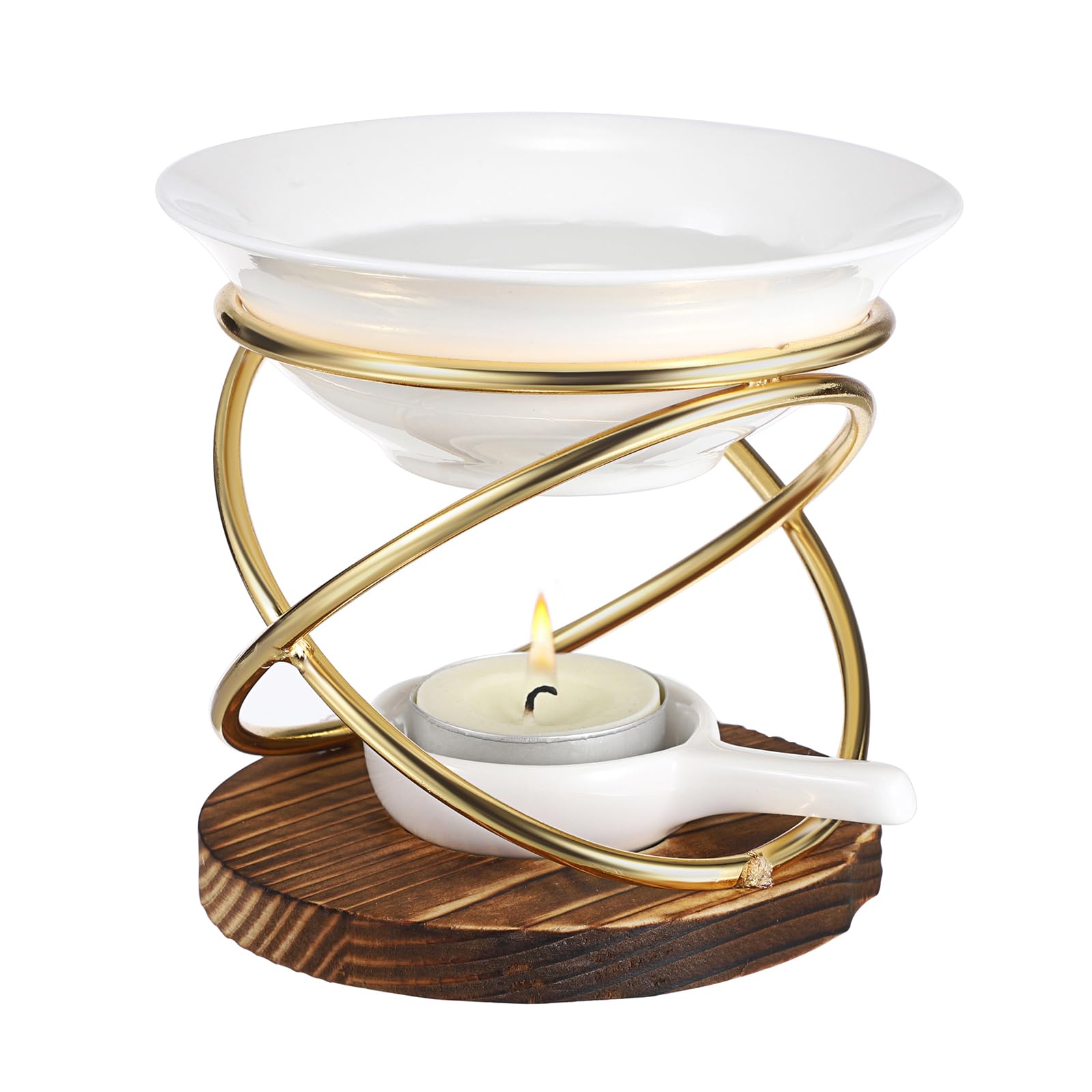 JUXYES Rustic Candle Wax Melt Warmer for Scented Wax, Tealight Ceramic Essential Oil Burner with Metal Rack, Tealight Fragrance Warmer Candle Tart Burner Diffuser