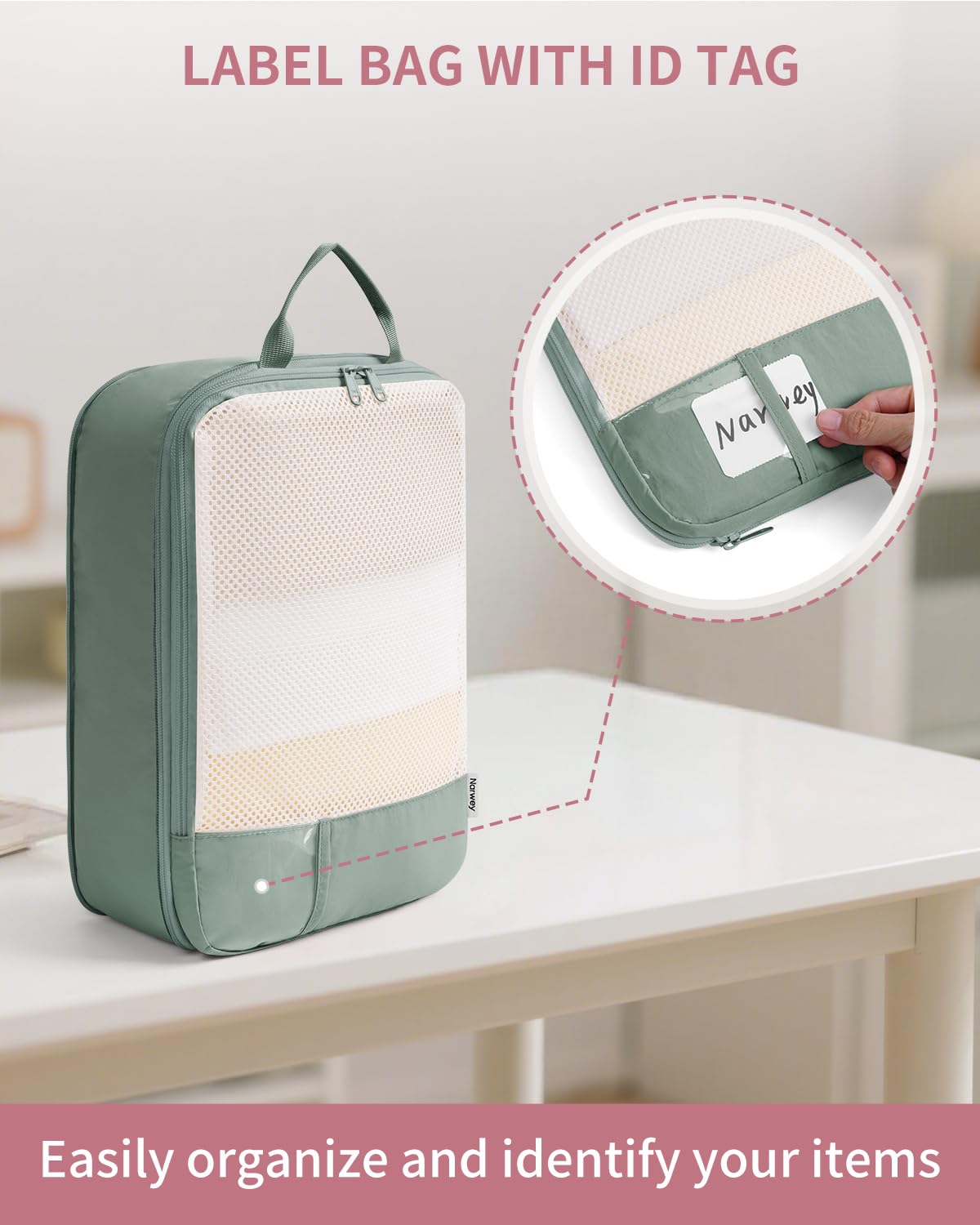 Narwey Set di 6 cubi a compressione per valigie, organizer per valigie, borse organizer per zaini, borse da viaggio, cubi per bagaglio a mano, casa, scarpe, borse essenziali da viaggio (verde)