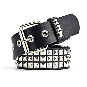 『HAMI LEATHER BELT BLACK×SILVER』 YYHJM 3 Row Pyramid Studded Belts Silver Stud Black Belt PU