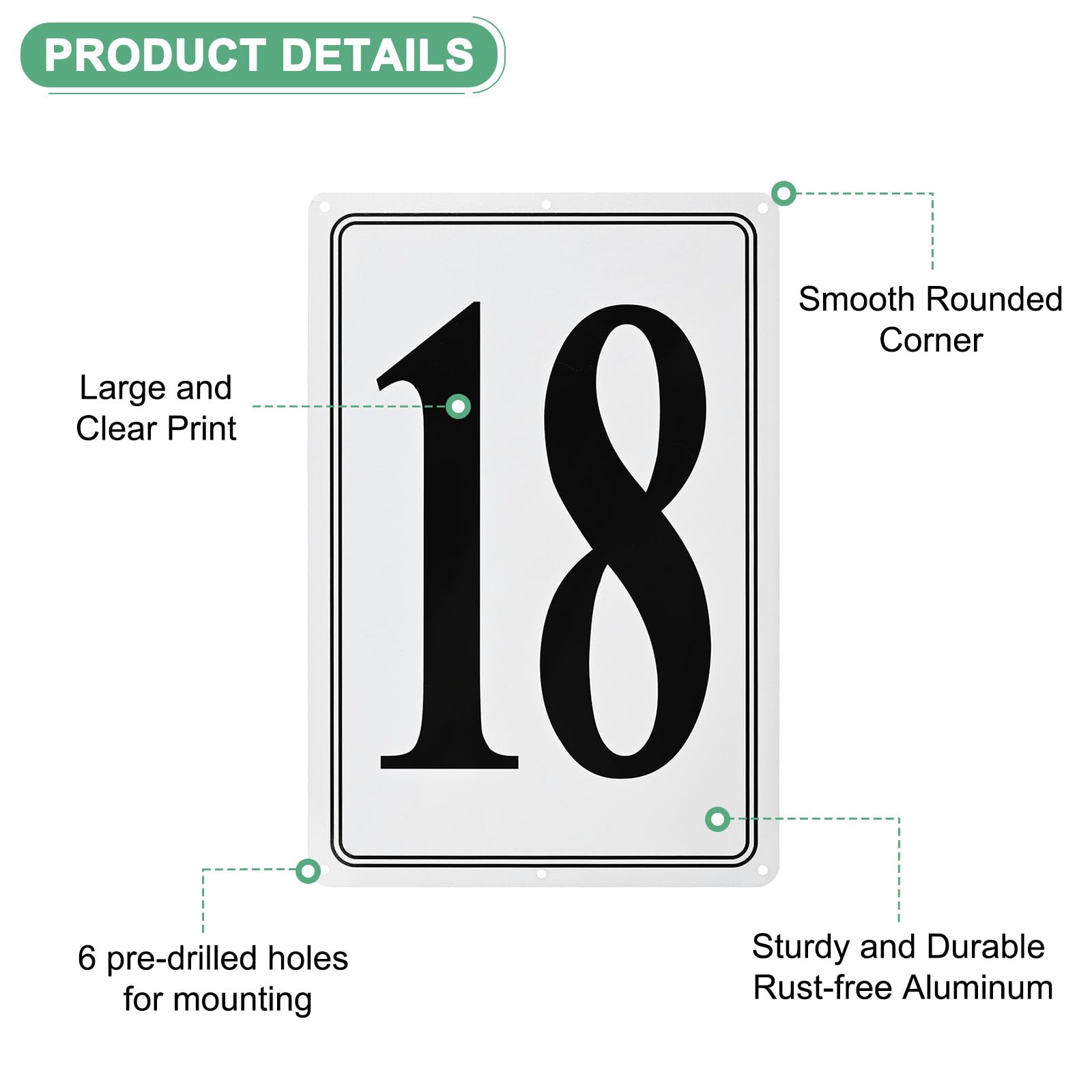 M METERXITY Aluminum Number Sign 18, 11.8 Inch House Numbers and Metal Letters, Parking Spot Letter Signs - Image 2