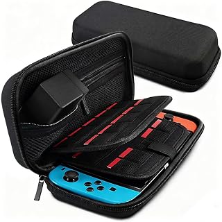 Carrying Case Compatible with Switch/Switch OLED, Protective Hard Shell Travel Carry Bag with 20 Games Cartridges, Portable Pouch for Switch Console & Accessories, Black