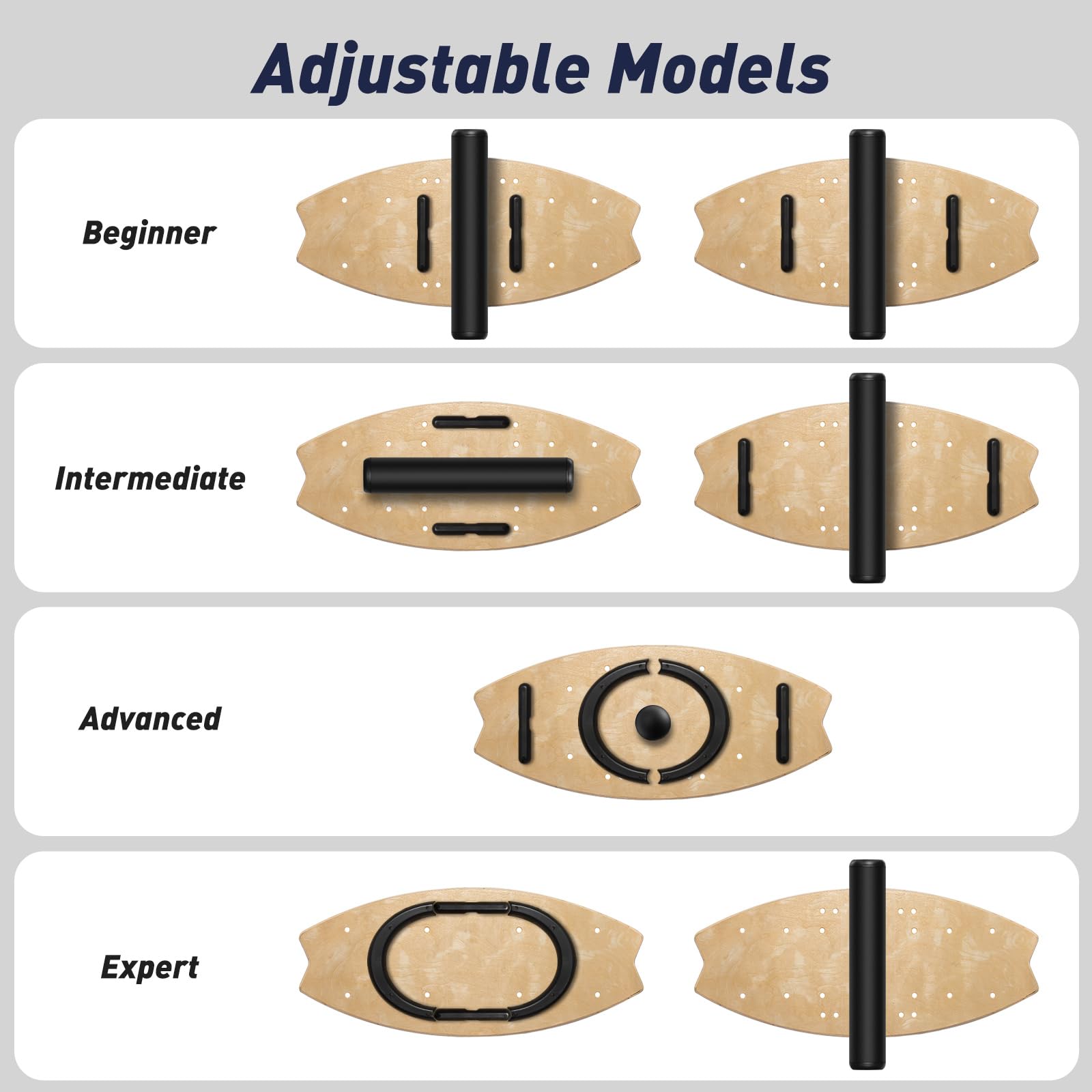 Leogreen Planche d'équilibre en Bois, Skateboard d'intérieur, 7 Modes de Planche oscillante avec Rouleau et Balle d'équilibre, idéale Fitness Yoga Surf