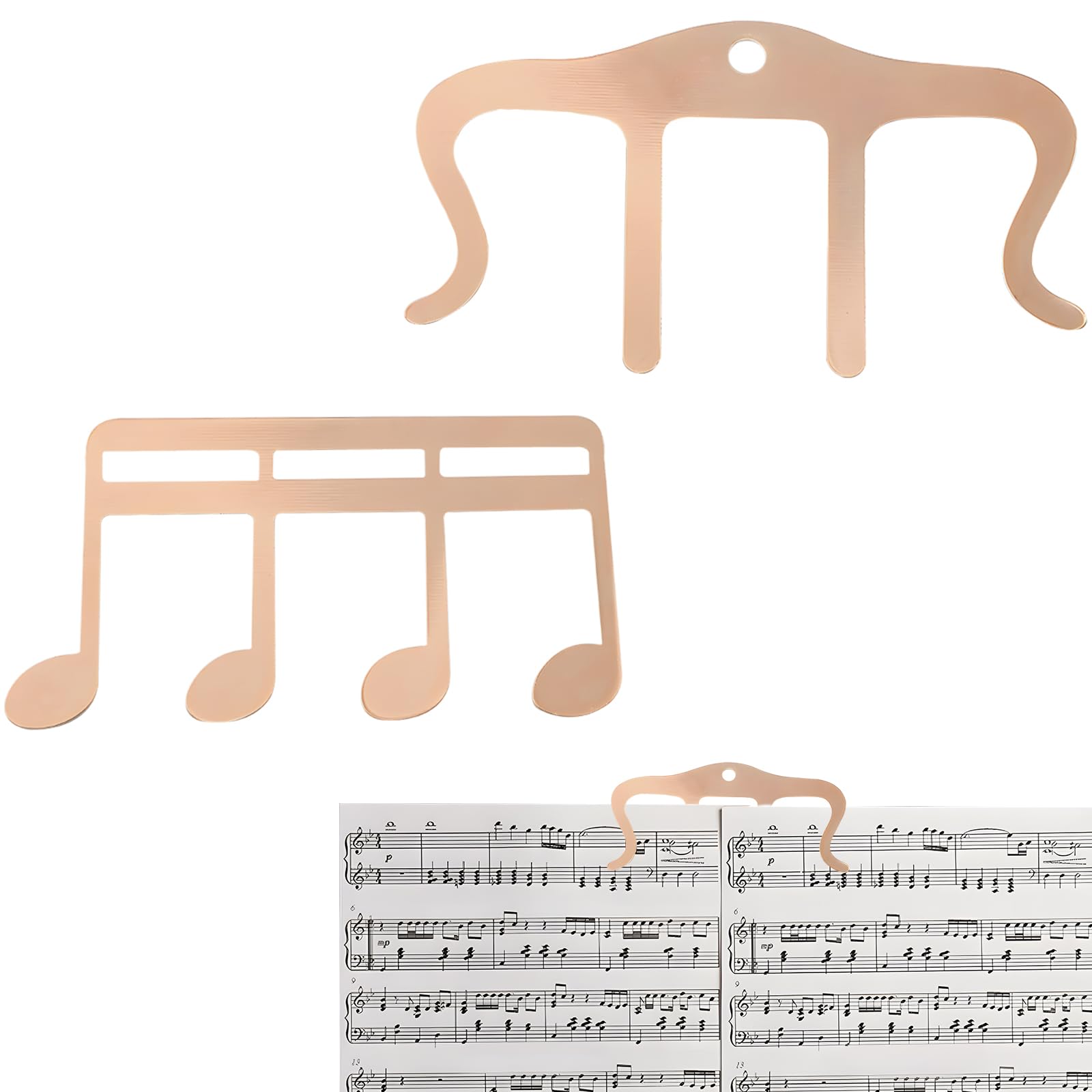 HOMMDECO Piano Book Sheet Music Folder 2 PCS Metal Note & M Shape Holder Book Snack Bag Page Marker Holder for Keyboard Piano Guitar Sheet Music Accessories