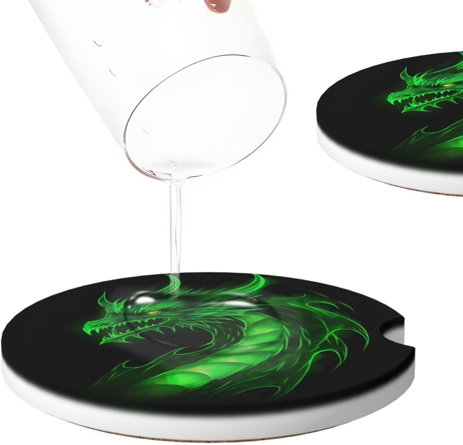 2pcs Car Cup Holder Coaster Car Coaster Dragon Green Fire Absorbent Car Coaster Absorbent Drink Coaster for Car Decor Auto Accessories
