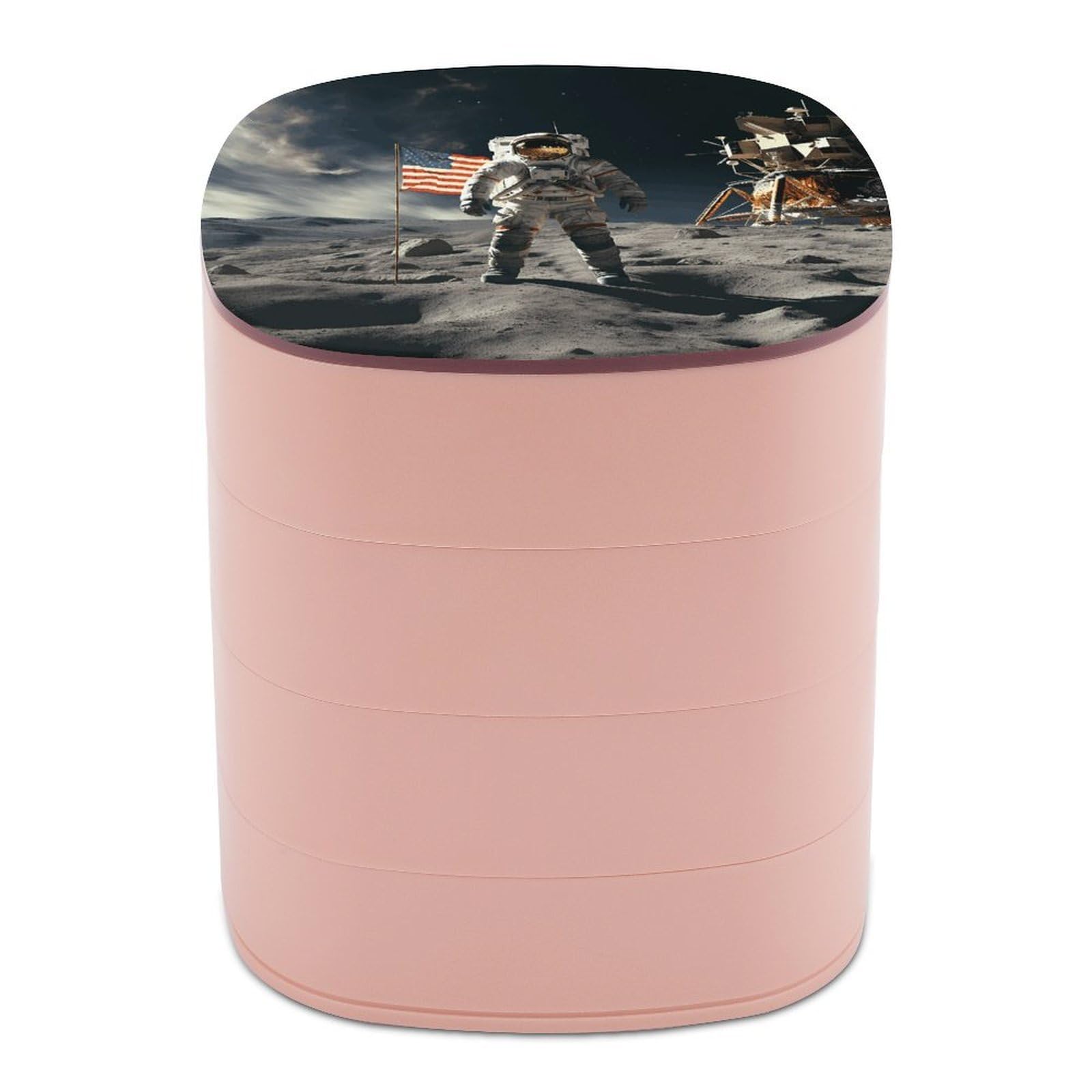 VstaDank Astronaut Landing on The Moon Jewelry Box with Mirror Travel Small Jewelry Case for Women 4-Layer Rotatable Jewelry Organizer Storage Box Portable Jewelry Storage Case for Rings Earrings