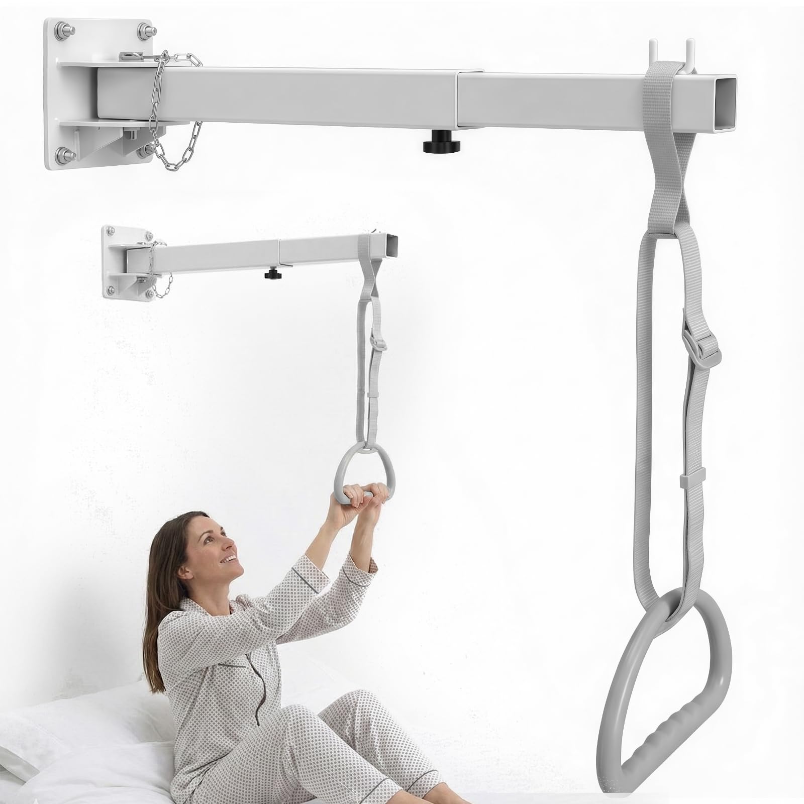 Trapecio De Cama para Ancianos,Barra de Trapecio para Ayudar a la Movilidad de la Cama,Barra de Transferencia, ayudante de pie,Barra de Soporte de Trapecio Superior para Cama