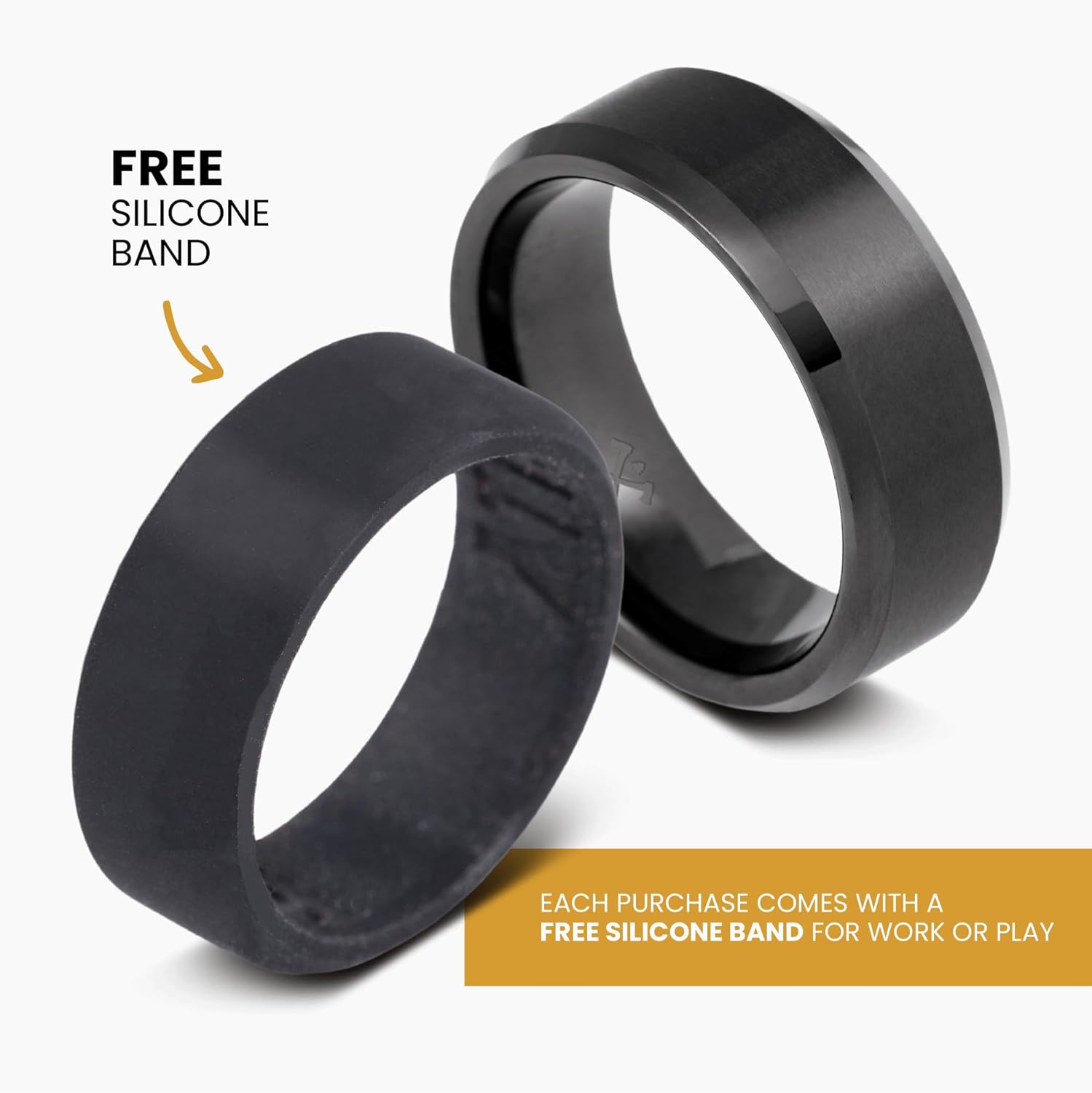 Manly Bands: Mens Black Plated Tungsten and Black Zirconium Wedding Bands and Rings - Comfort Fit and Stylish Black Rings for Men, Free Silicone Ring Included - Image 8