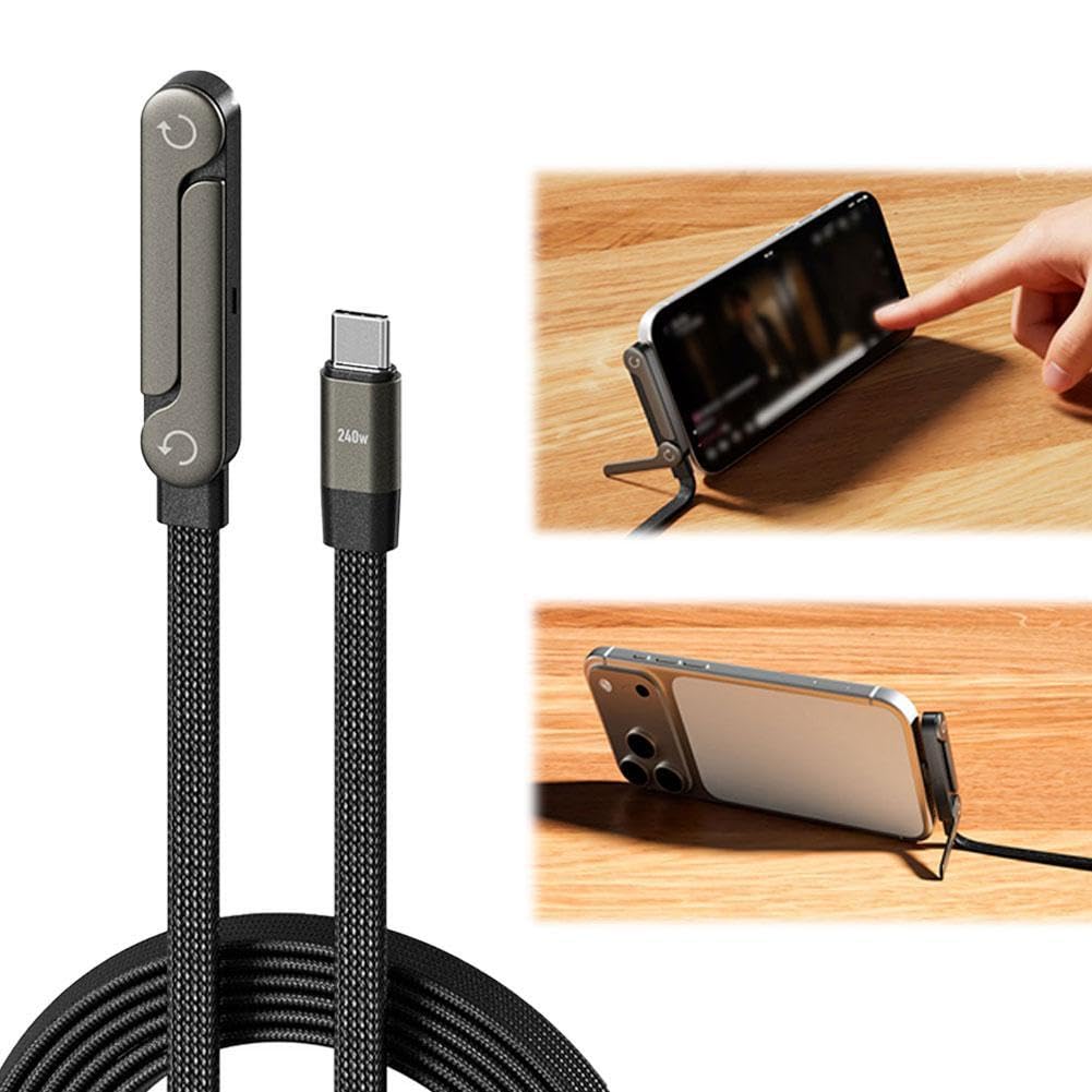 240 W szybkiego ładowania składany uchwyt na telefon komórkowy z kablem przesyłania danych, wielokątny regulowany uchwyt ładujący, kabel USB C, typ C do typu C, wbudowany uchwyt na telefon (C do C)