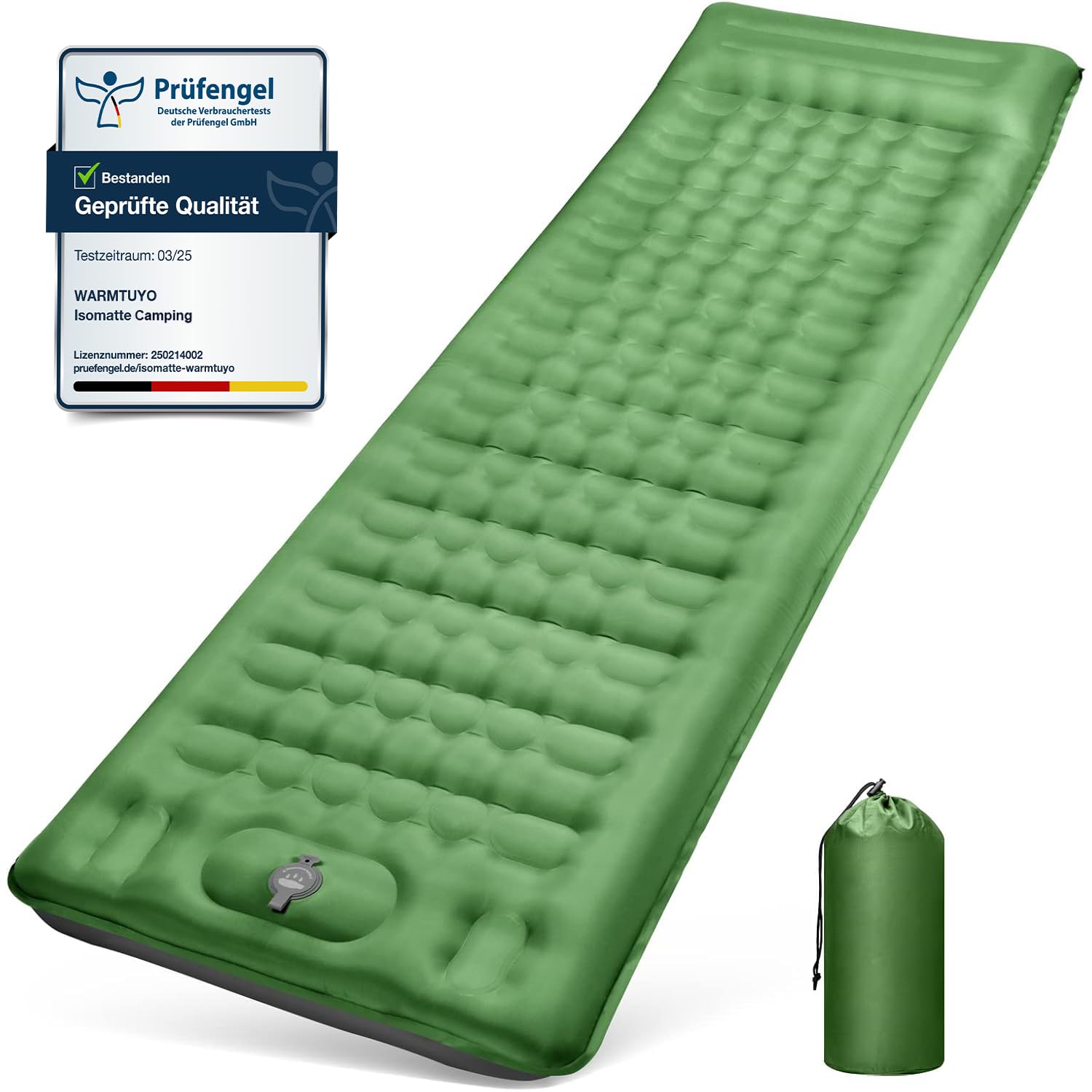 WARMTUYO Isomatte Camping, 12CM Verdicktes Aufblasbare Matratze mit Fußpresse Pumpe und Kissen, Ultraleicht Wasserdicht Luftmatratze Outdoor, Anti-Ripstop Schlafmatte für Wandern und Strand