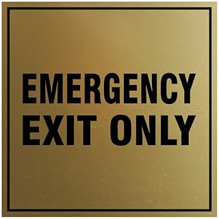 Square Emergency Exit Only Sign with Adhesive Tape, Mounts On Any Surface, Weather Resistant, Indoor/Outdoor Use (Brushed Gold) - Small