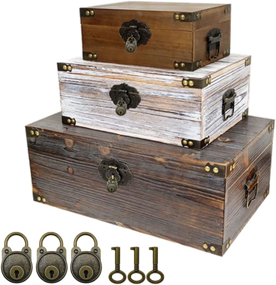 Hyamass 3pcs Vintage Antique Style Mini Archaize Padlocks Key Lock with Keys (Bronze)
