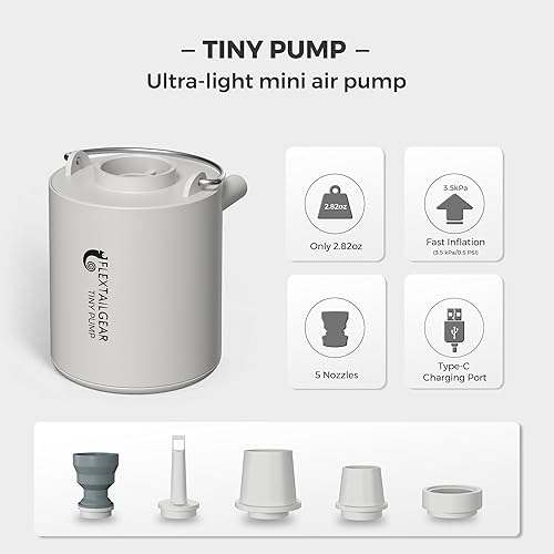 Miniatura 2 de FLEXTAILGEAR Bomba de aire portátil con batería de 1300 mAh recargable por USB para inflar y desinflar flotadores de piscina, colchón de aire,