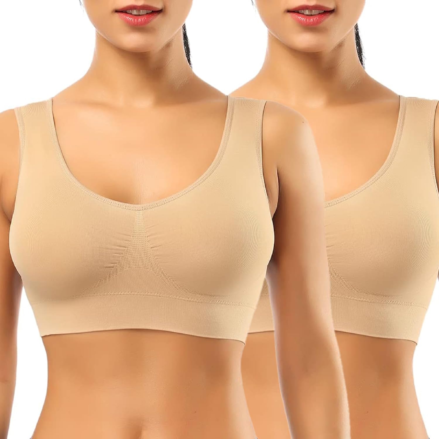 BESTENA Sports Bras for Women, 2 Pack Seamless Removable Pads Sleep Bras, Yoga Bra, Comfort Bra