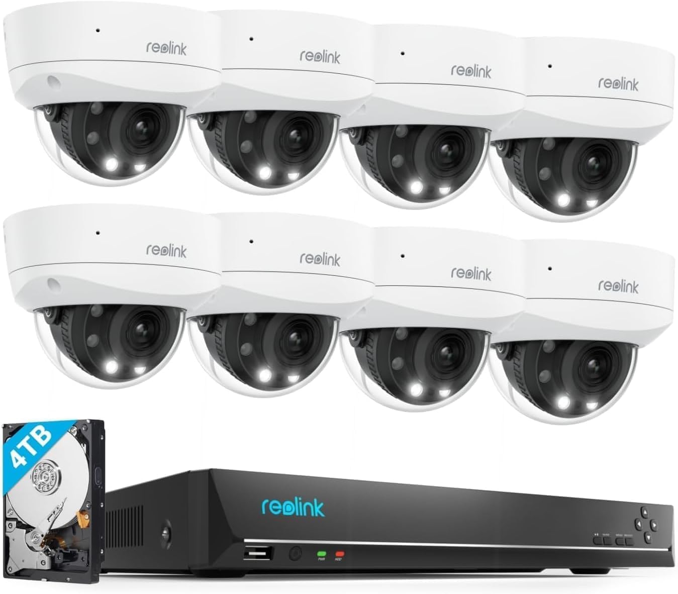 REOLINK 4K PoE Outdoor Security Cameras, 5X Optical Zoom, Color Night Vision, IK10 Vandal-Proof, Smart Detection, 8X RLC-843A Bundle with 1x REOLINK16 Channel with 4TB Hard Drive PoE NVR, RLN16-410