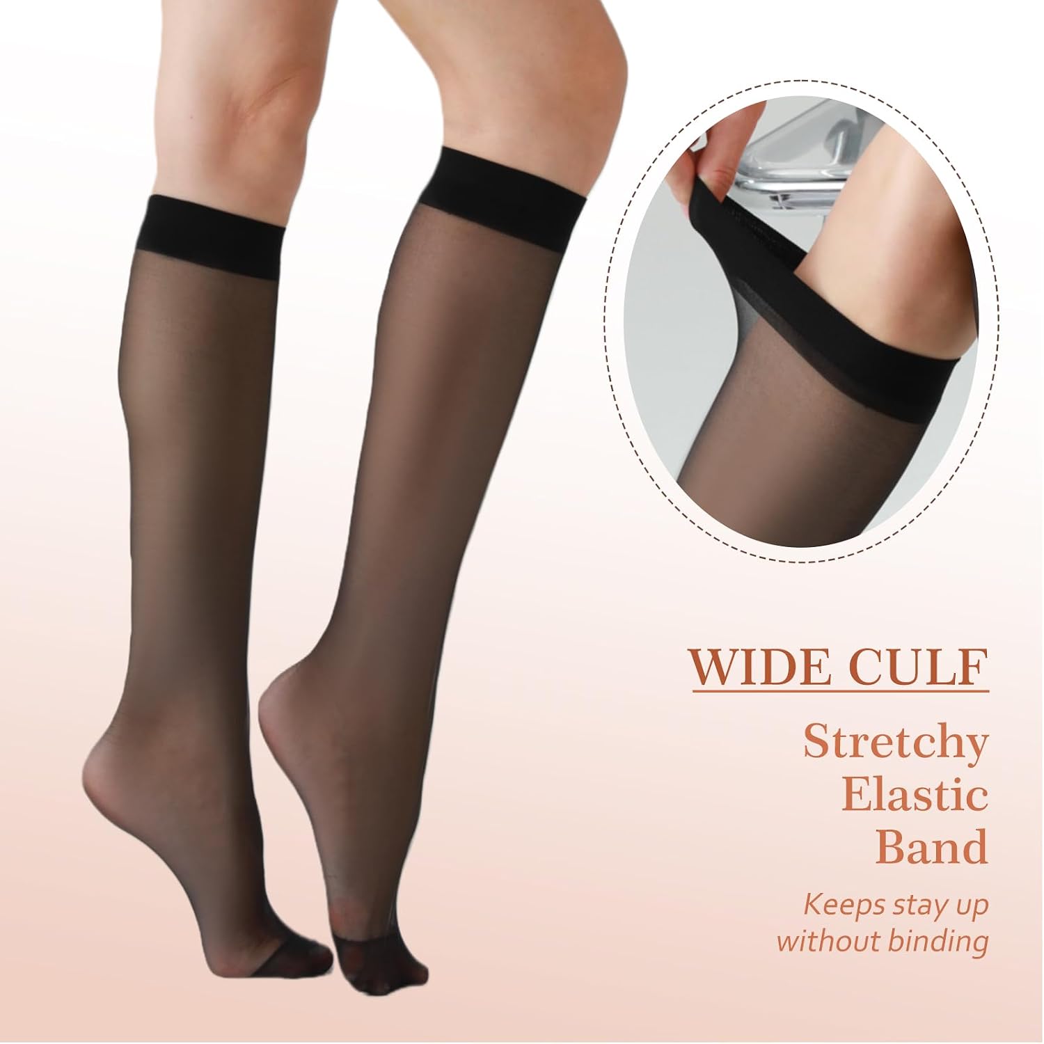 Knee High Stockings for Women, 10 Pairs Knee High Socks with Reinforced Toes Sheer Nylons Socks for Women
