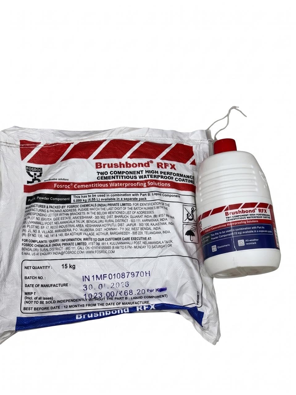 FOSROC BRUSHBOND RFX [20.088 kg] is a high-performance, two-component elastomeric cementitious waterproof coating designed for concrete, Ideal for water tanks, roofs, and balconies.-image-35