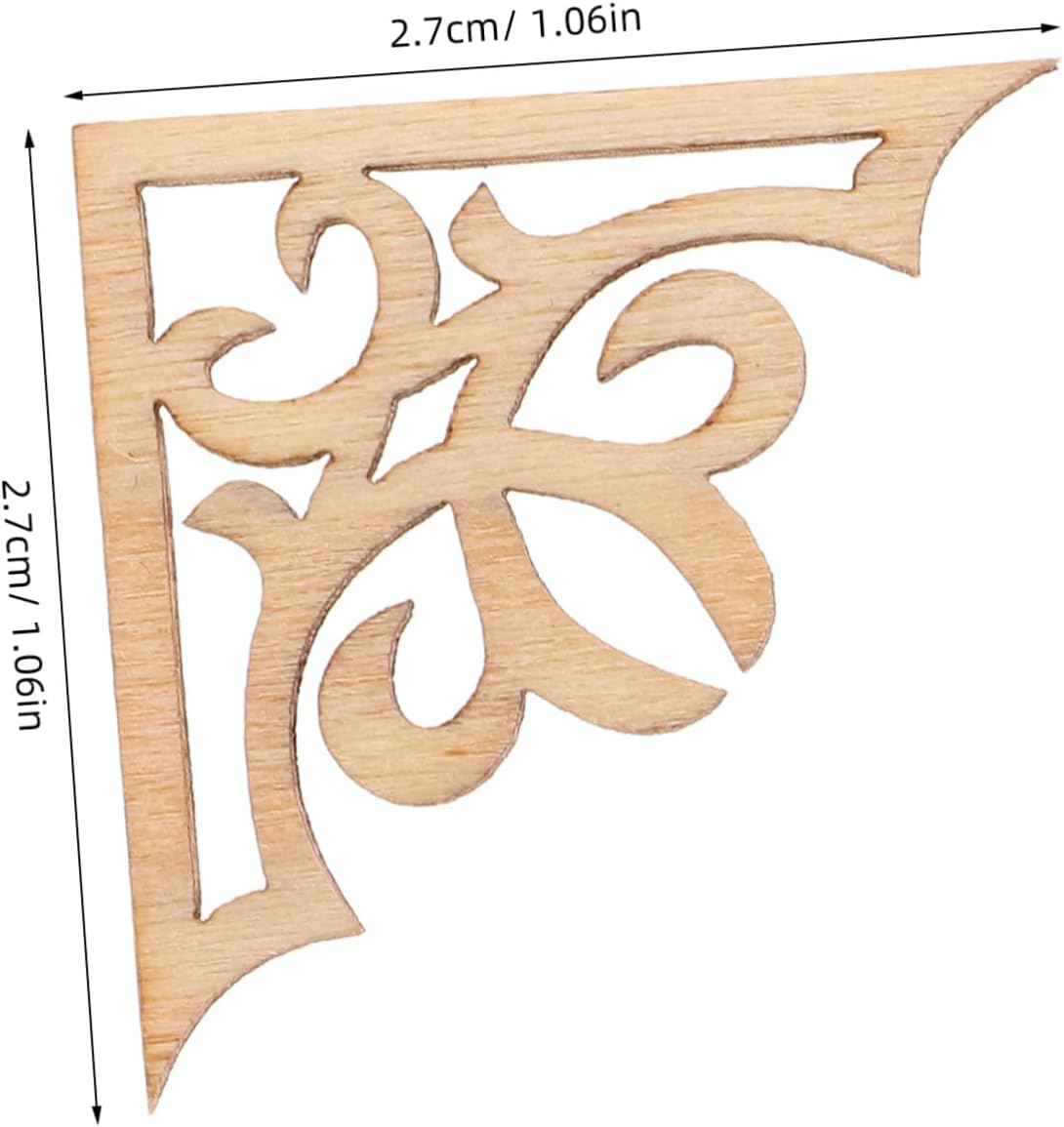 150pcs Wood Applique Corner Onlays for Cabinet and Photo Album, Unpainted Wooden Book Corner Protection with Easy Application, Vintage Style Decorative Mouldings Trim Decal