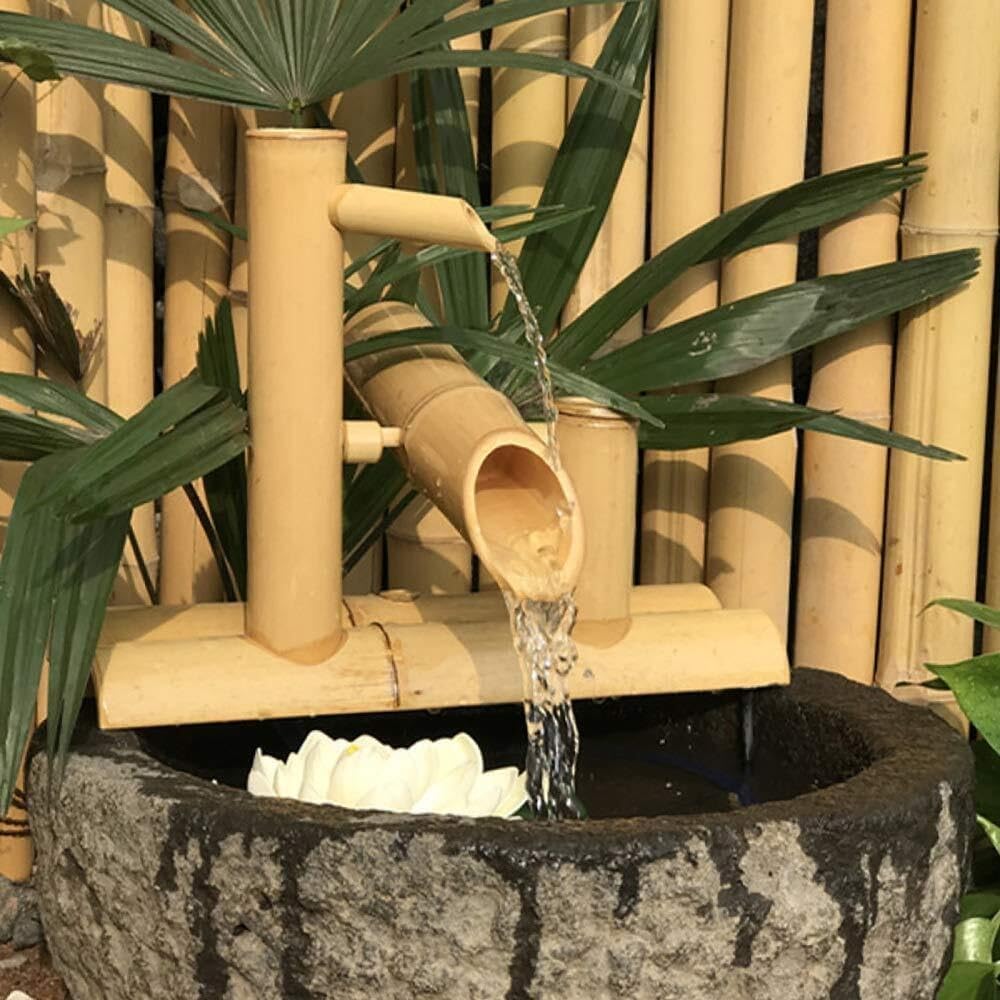 Bamboo Water Feature Fountain with Pump for Garden, Pond, or Backyard Decor, 35cm