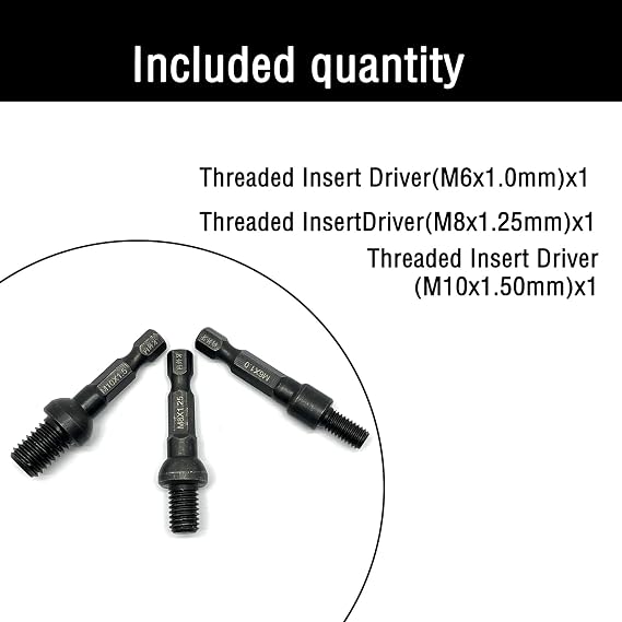 3 Pcs Threaded Insert Driver,Threaded inserts for wood mounting tools(1/4 Inch Drive,M6/M8/M10)