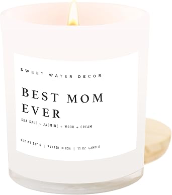 Sweet Water Decor Best Mom Ever Candle - Mothers Day Ideas for Mom, New Mom Gift, Spa Scented Mother Candle - 11oz White Jar, 50+ Hour Burn Time, Made in the USA