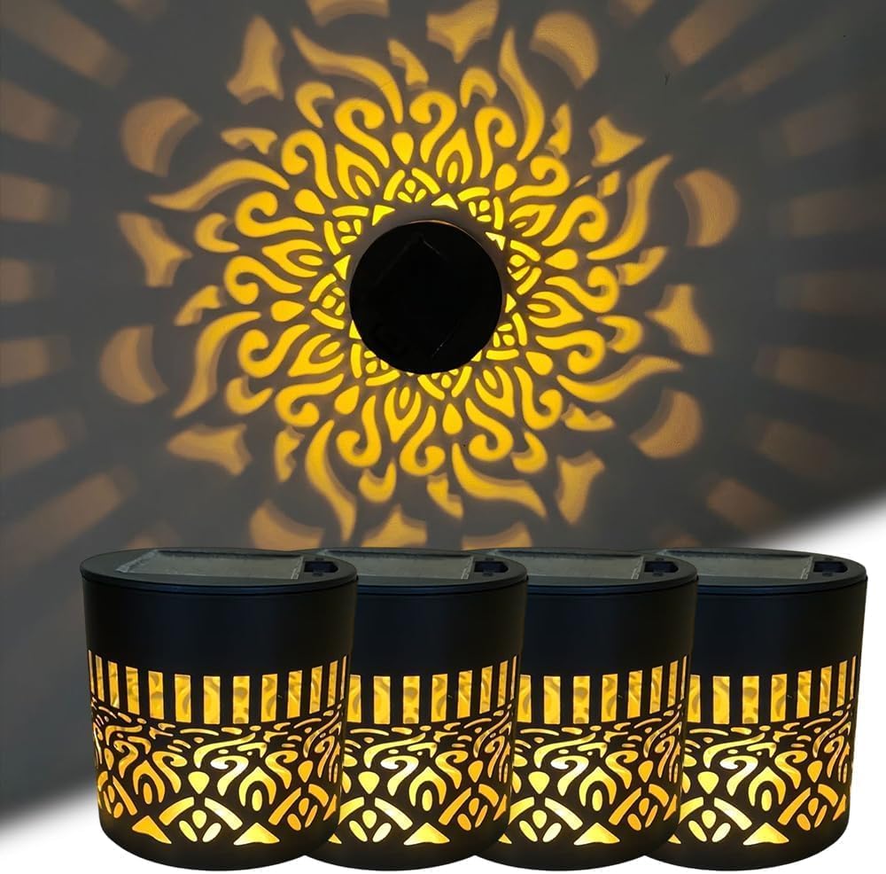 2026 Upgrade Decorative Solar Mandala Lights, Waterproof Metal Solar Powered Outdoor Deck Step Wall Lights, Mandala Theme LED Fence Light for Garden Post Patio Backyard Yard Decor (4, A1#Mandala)
