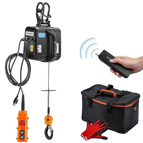 NEWTRY Polipasto eléctrico Pro de 1,100 libras, cabrestante eléctrico 110v 120v, con 2 controles remotos inalámbricos, control remoto por cable,