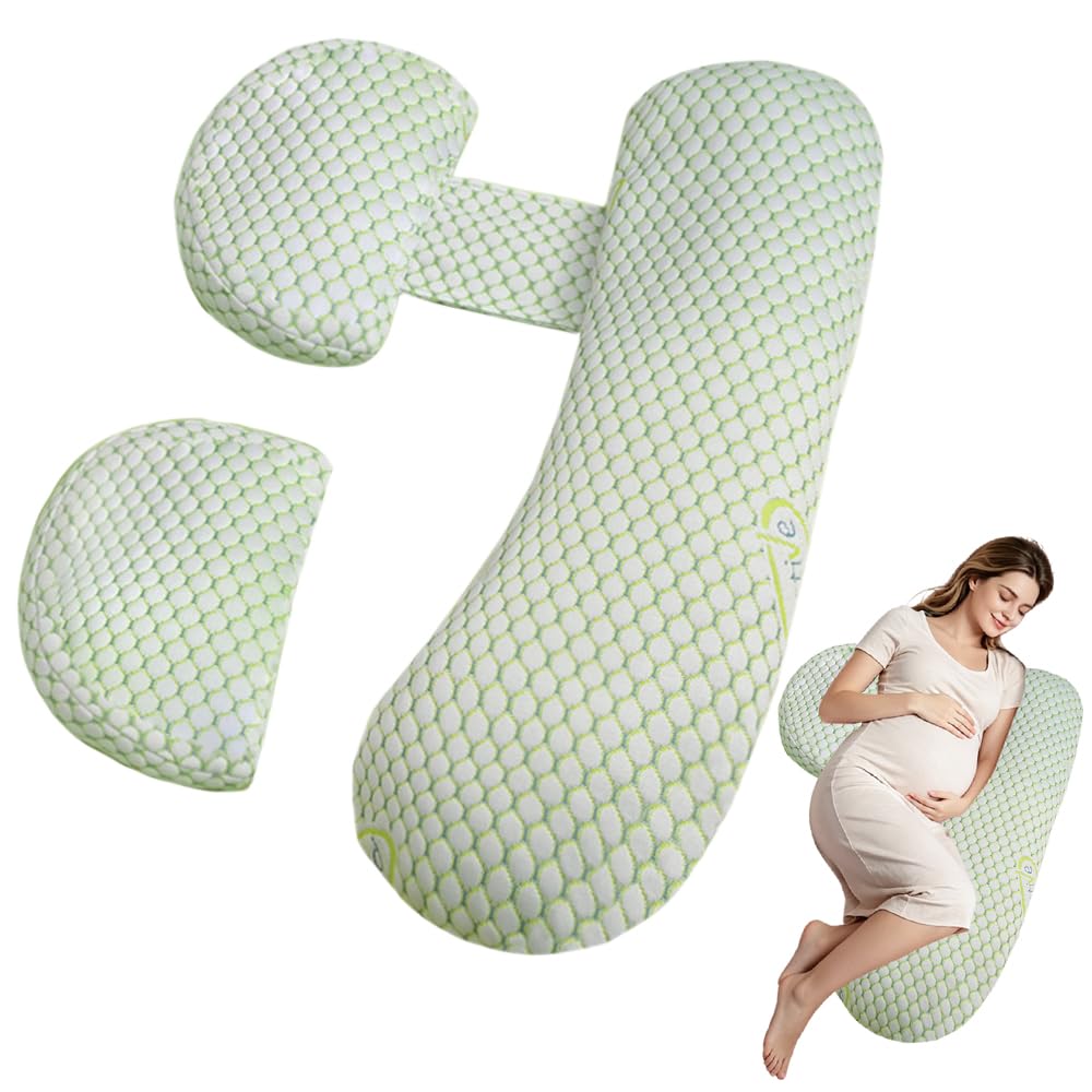 Schwangerschaftskissen Einstellbar, Schwangerschaftskissen zum Schlafen, Memory Foam Schwangerschaftskissens für Bauch, Rücken, Verstellbares und Tragbares Körperkissen für Seitenschläfer (Grün)