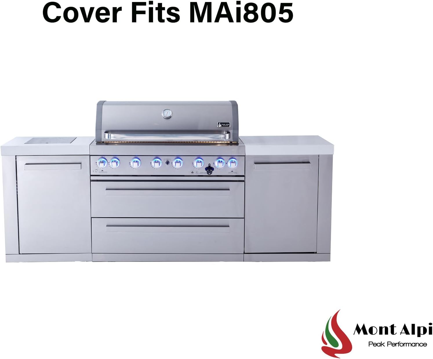 Mont Alpi Heavy Duty Black Water Resistant All Weather Cover for 94" W x 23" D Deluxe Original and Black Outdoor Kitchen Island Grill Models - MAi805 / MAi805-D MAi805-BSS / MAi805-DFC / MAi805-BSSFC