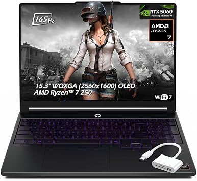 Lenovo Legion 5a 15.3" Gaming Laptop, WQXGA 2560x1600 165Hz OLED Display, AMD Ryzen 7 250, NVIDIA GeForce RTX 5060, 16GB RAM, 1TB SSD, Backlit KB, Wi-Fi7, Win11, Eclipse Black, w/USB Hub, W/GaLiMu