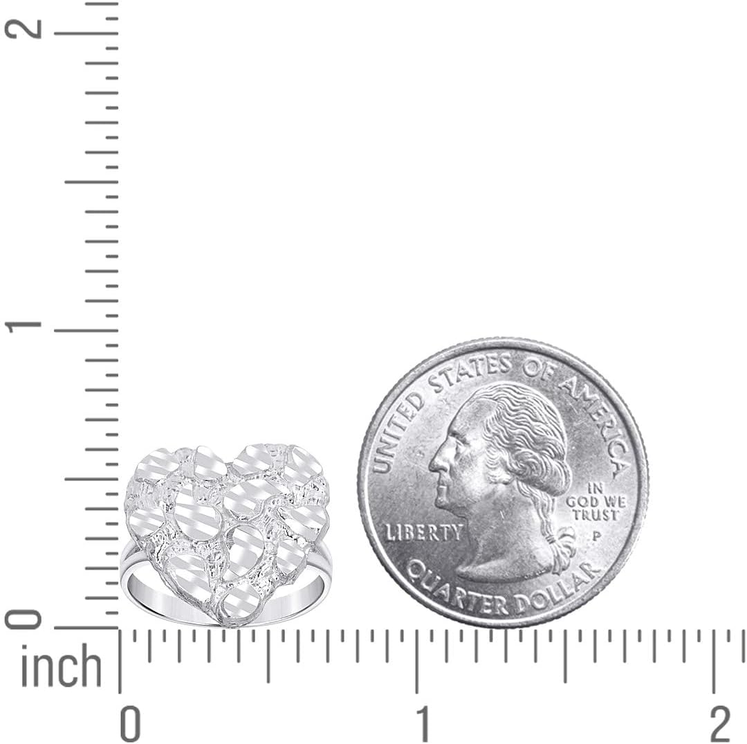 JewelryWeb 925 Sterling Silver Womens Love Heart Nugget Fashion Ring 17.2x2.5mm Wide Size 7 Statement Ring for Women