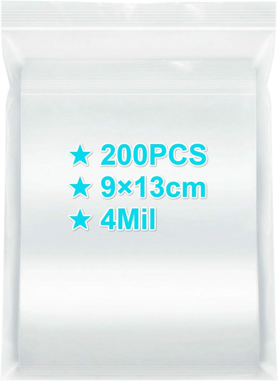 Ziplock Bags 9×13cm, 200PCS, 4 Mil Extra Thick Medium Size Clear Plastic Resealable Bags with Lock Seal Zipper, Storage Pouches Grip Seal Bags for Jewelry Mask Incense Packaging