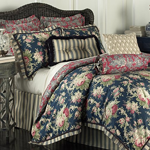 Waverly Sanctuary Rose Modern Farmhouse Floral 4-Piece Reversible Comforter Set, King, Heritage Blue #TOP2