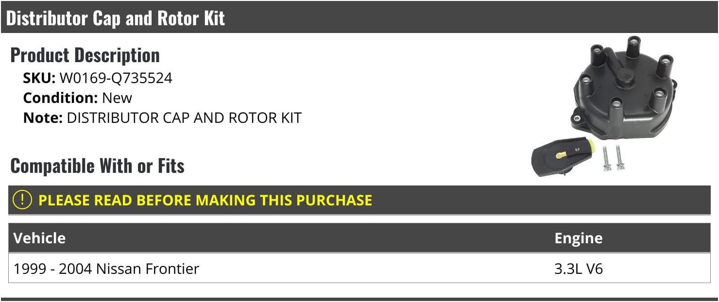 Marketplace Auto Parts Distributor Cap and Rotor Kit - Compatible with 1999-2004 Nissan Frontier 3.3L V6