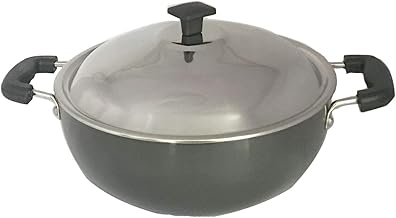 Aluminium Kadhai Hard Anodised with Stainless Steel Lid All Purpose Pan Round Bottom Deep Fry Pan / Kadai Stir Fry Pan Multipurpose Pan