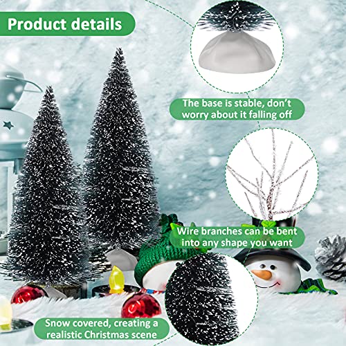 12 Pieces Christmas Tabletop Trees Winter Snow Model Frost Trees Mini Sisal Trees Snow Covered Village Trees Christmas Tree Displays For Miniature Scenes Village Displays (Simple Style) #TOP2