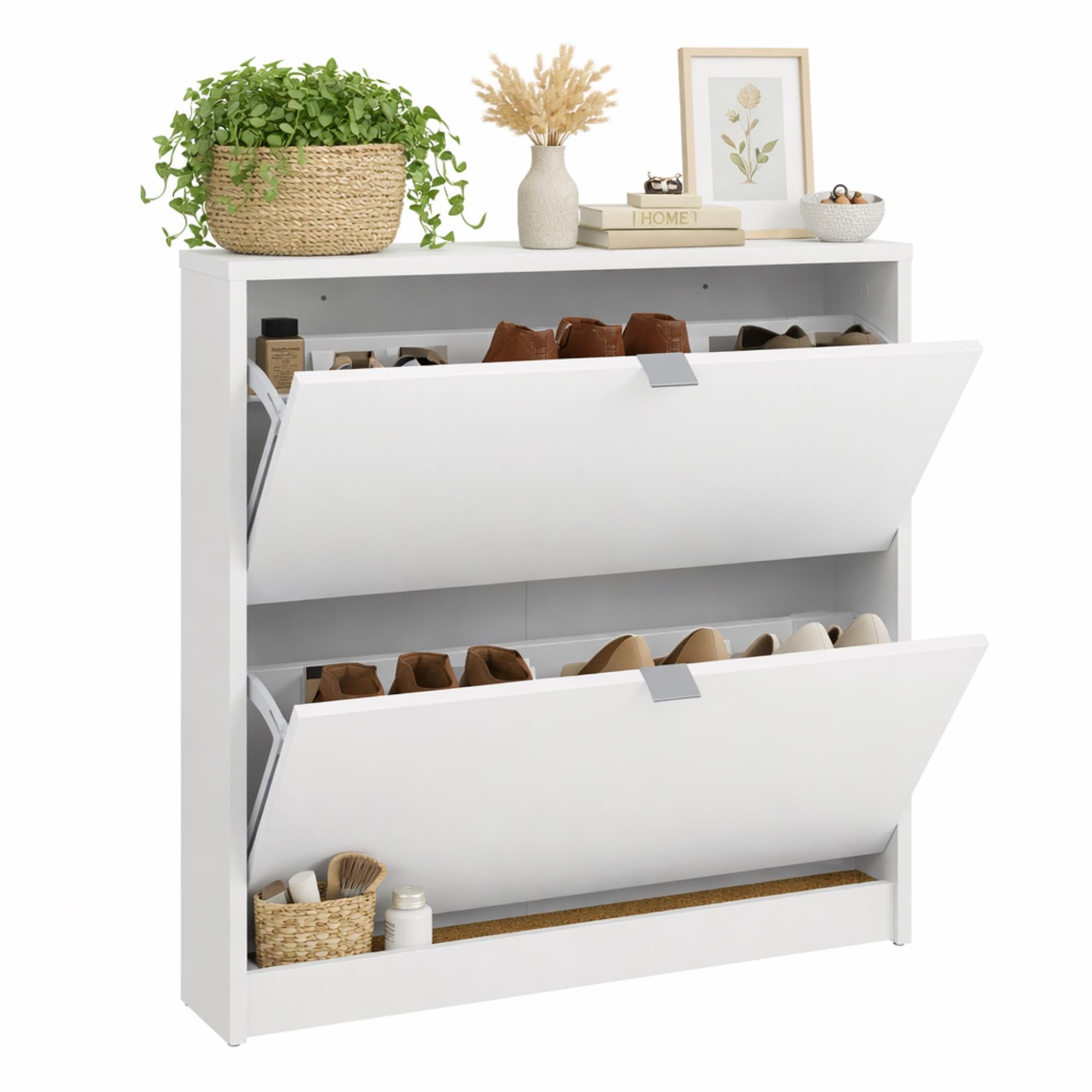 Meuble à chaussures fin Well Home Adaja blanc 2 compartiments pour optimiser un petit espace