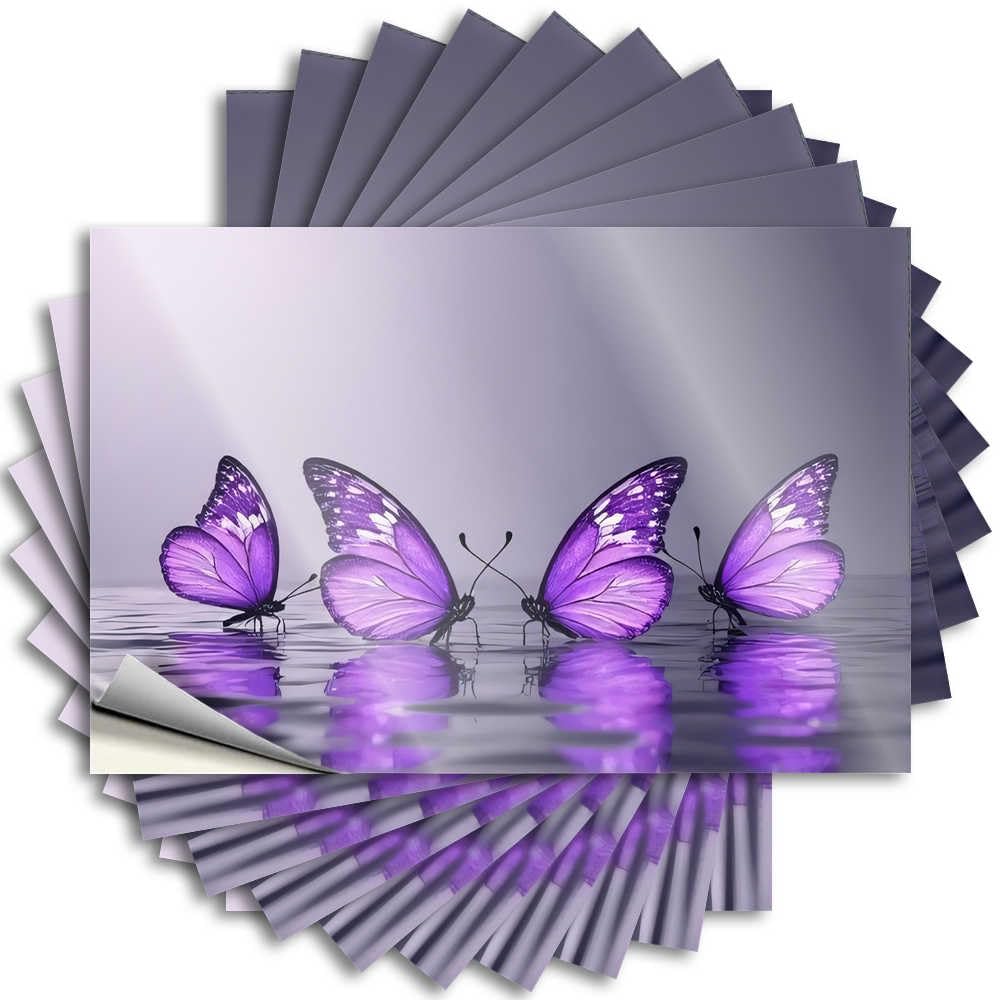 Funny Bedroom Decor Bumper Stickers - Purple Butterflies On The Water Happy Durable Sticker Easy Apply for Outside Decor(12X18CM)