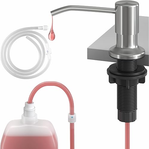 Dispensador de jabón para fregadero, dispensador de jabón para fregadero de cocina con tubo de extensión de 47 pulgadas, base de cabezal de bomba