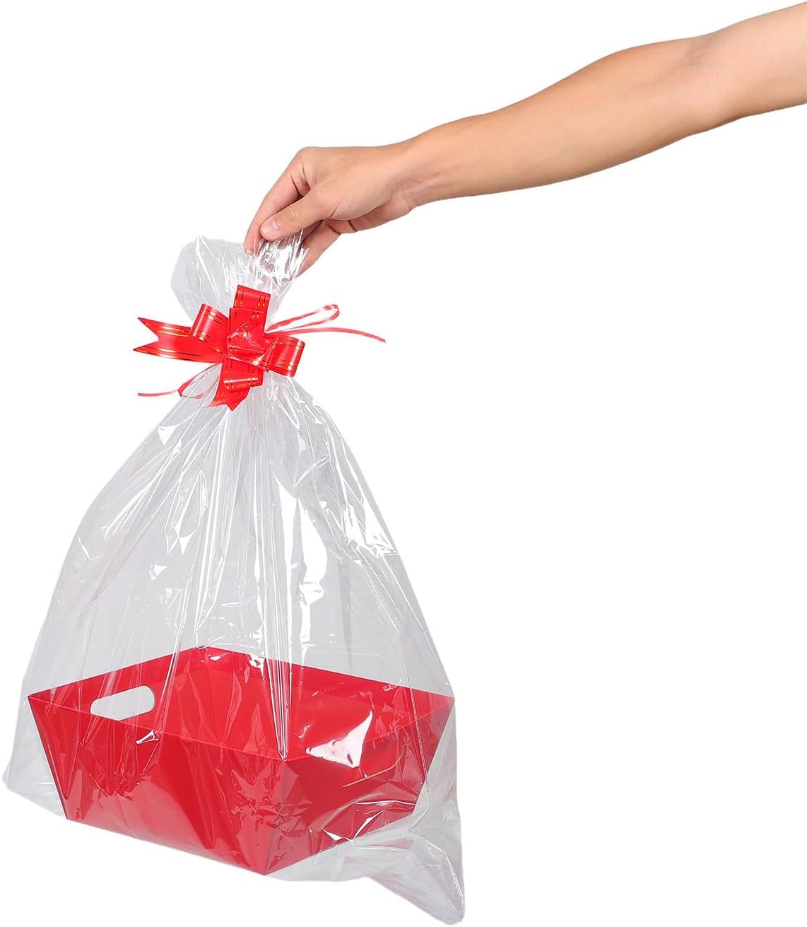 MAGICLULU 5pcs Xmas Christmas Paper Basket with Handles, Red for Gifts image 4