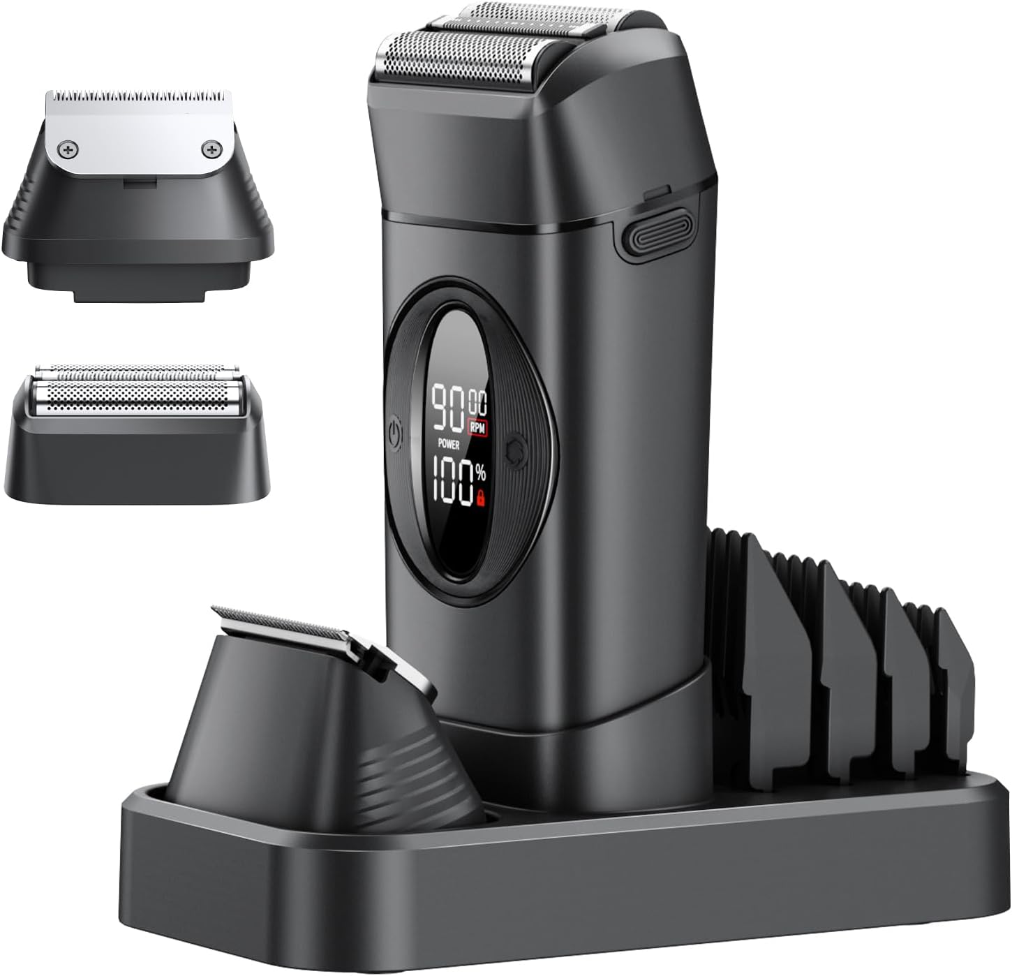 VTT Men’s Foil Shaver & Hair Clipper Kit,IPX7 Waterproof Electric Razor with Interchangeable Titanium Blades for Head and Face,LED Display,USB-C & Wireless Charging Dock,Wet/Dry Grooming Gifts for Men