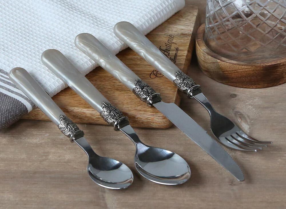 Set de couverts vintage antik champagne de 16 pièces, style shabby, nostalgique, maison de campagne, brocante, Chic Antique
