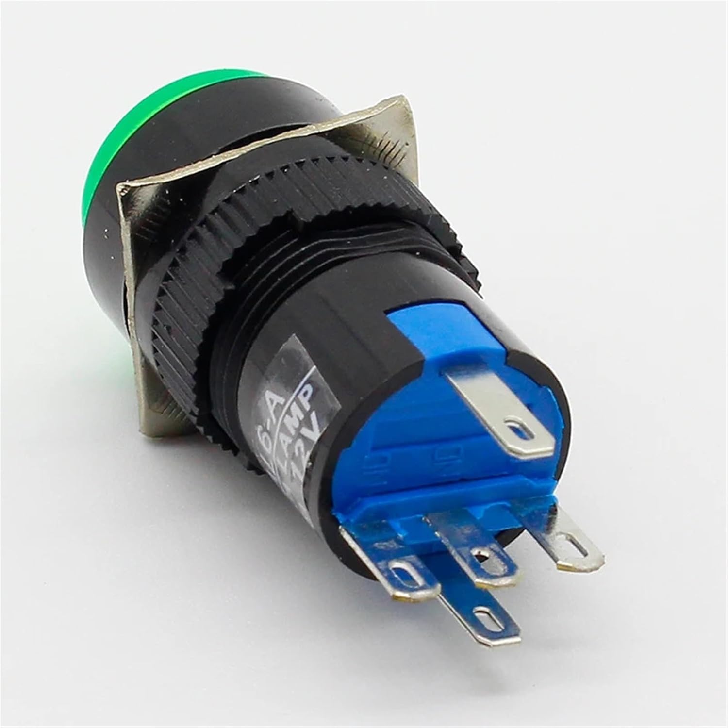 1pc 16mm 6V 12V 24V 220V LED Push Button Switch Blue Green Red Yellow White lamp Fixed Pushbutton Switches Latching Push On Start(Red,12V)