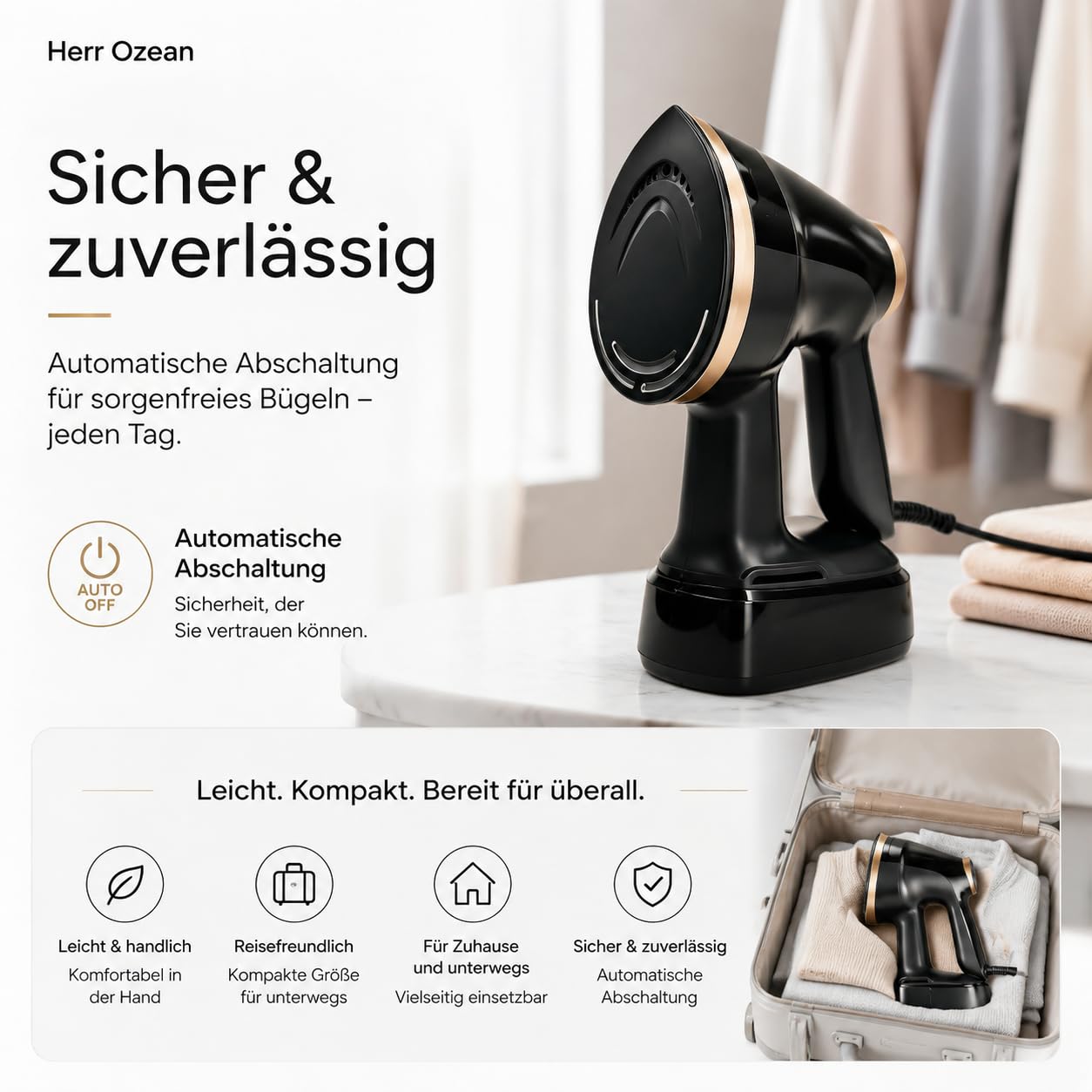 1500w Tragbarer Wassertank Steamer Dampfglätter400ml, 15s Schnellaufheizung Handdampfer, 2500–3600Pa, 4 Modi Für Kleidung Vertikales Und Horizontales Dämpfen Zuhause/Reise. (Weiß)
