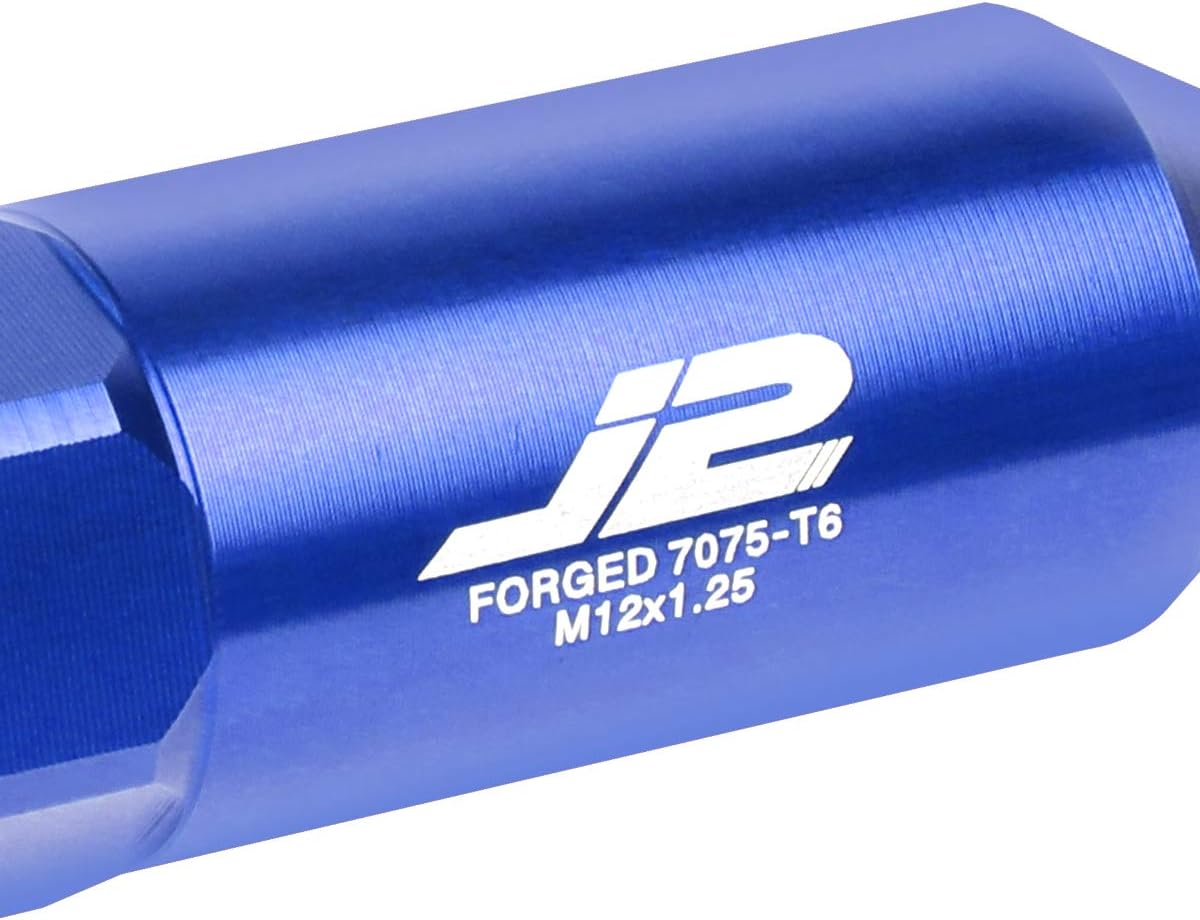 Top Brands J2 Engineering 20Pcs M12 x 1.25 7075-T6 Aluminum 90mm Spiked End Lug Nut w/Socket Adapter (Blue)