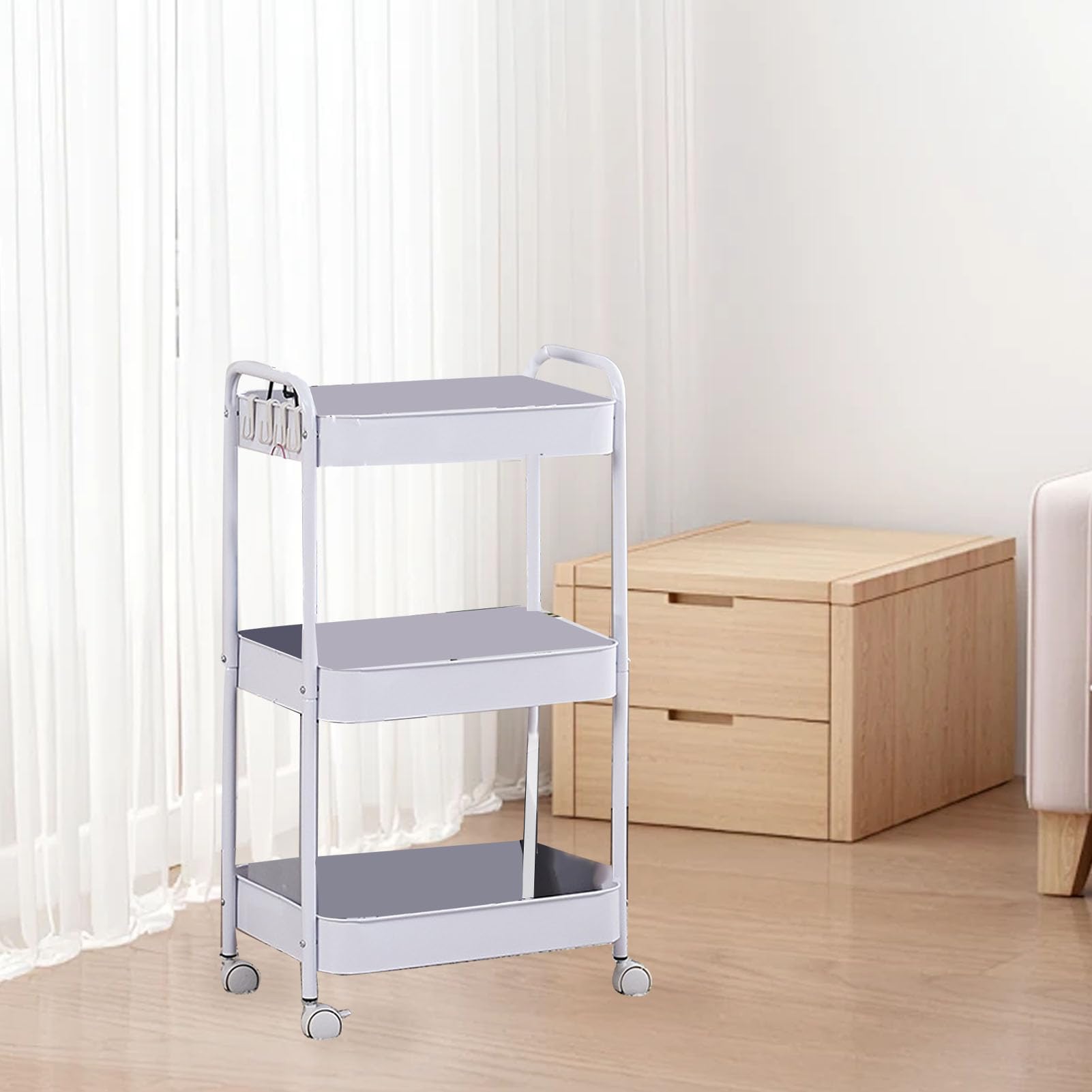 Carrito Auxiliar con Ruedas, Carro Organizador de 3 Niveles for