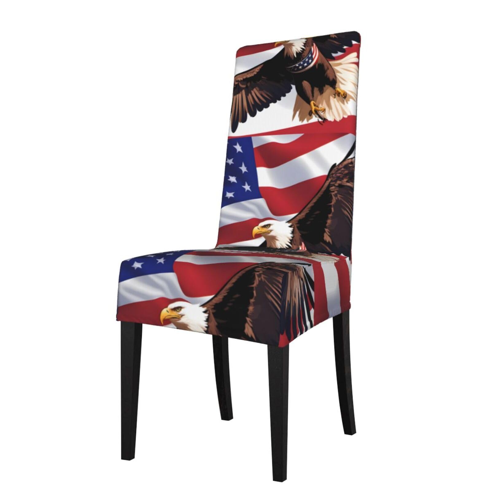 YYHWHJDE USA Patriotic Eagle with American Flag Prints Dining Chair Throw Covers – Stretchable Polyester Blend Protects Your Chairs with Easy Style & Easy Care