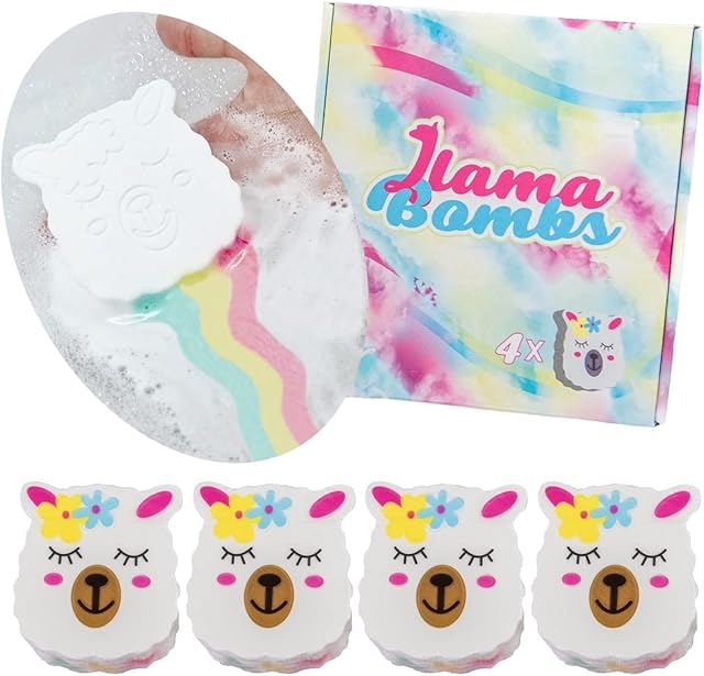 Rainbow Llama Bombs Gifts Set - X4 Special Effects Bath Bombs , Gift Sets, Perfect for Birthdays, Christmas, or Any Other Occasion. Gentle on Skin, Vegan Friendly and Cruelty Free., Multicolor